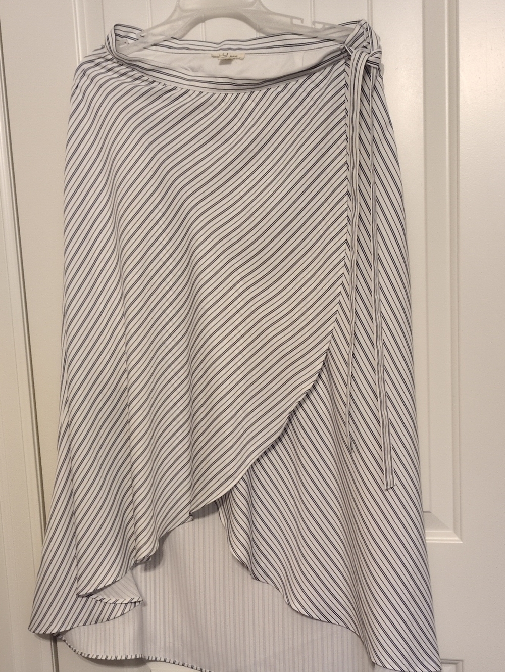 Striped White and Navy High-Low Wrap Skirt